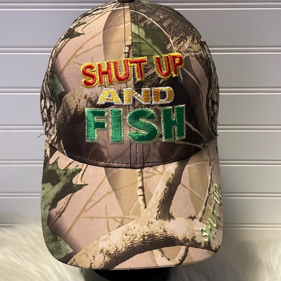Shut Up And Fish 🎣 Camoflauged Embroidered Baseball Cap - Picture 12 of 12